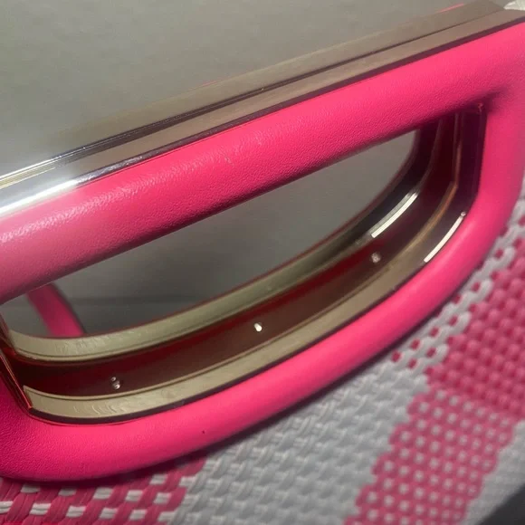 Kate Spade Pink and White Checkered Woven Clutch - Picture 6 of 12